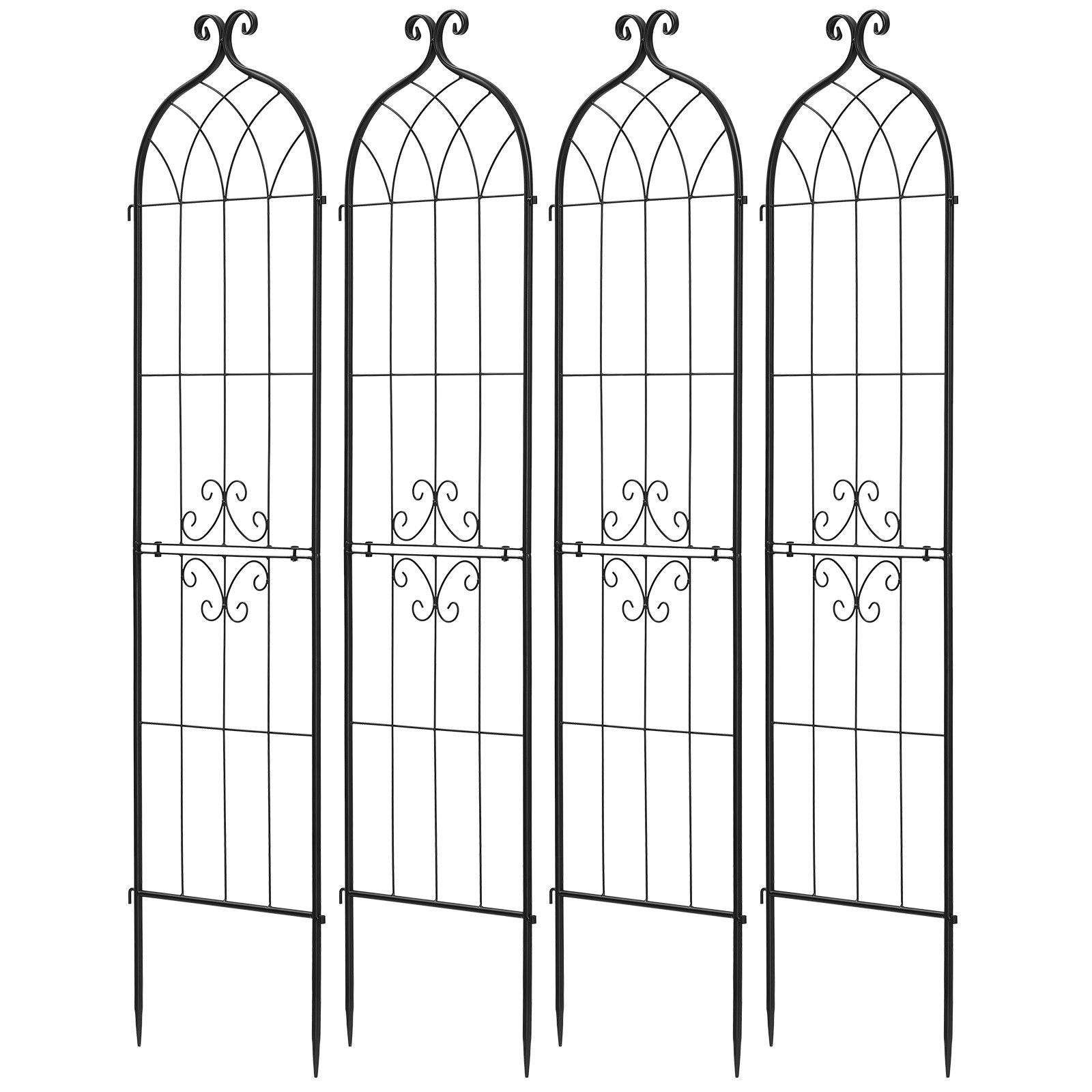 VEVOR Enrejado Metálico para Jardín, 152 x 40,5 cm, Celosías de Jardín, Conjunto de 4 Piezas, Soporte para Plantas Trepadoras, con Estacas, Acero al Carbono, Decoración, para Verduras Flores, Negro