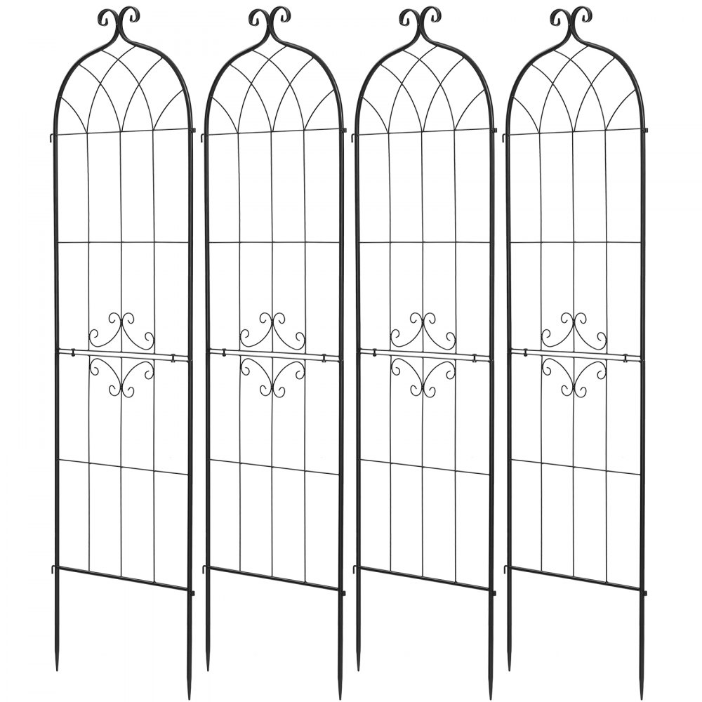 VEVOR Enrejado Metálico para Jardín, 180 x 52,5 cm, Celosías de Jardín, Set de 4 Piezas, Soporte para Plantas Trepadoras, con Estacas, Decoración, Acero al Carbono, para Verduras Flores, Color Negro