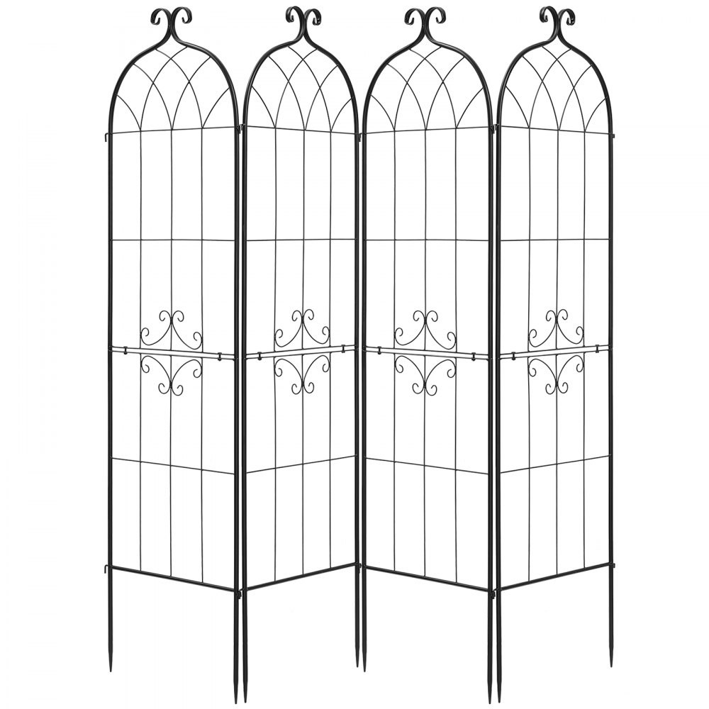 VEVOR Enrejado Metálico para Jardín, 180 x 52,5 cm, Celosías de Jardín, Set de 4 Piezas, Soporte para Plantas Trepadoras, con Estacas, Decoración, Acero al Carbono, para Verduras Flores, Color Negro