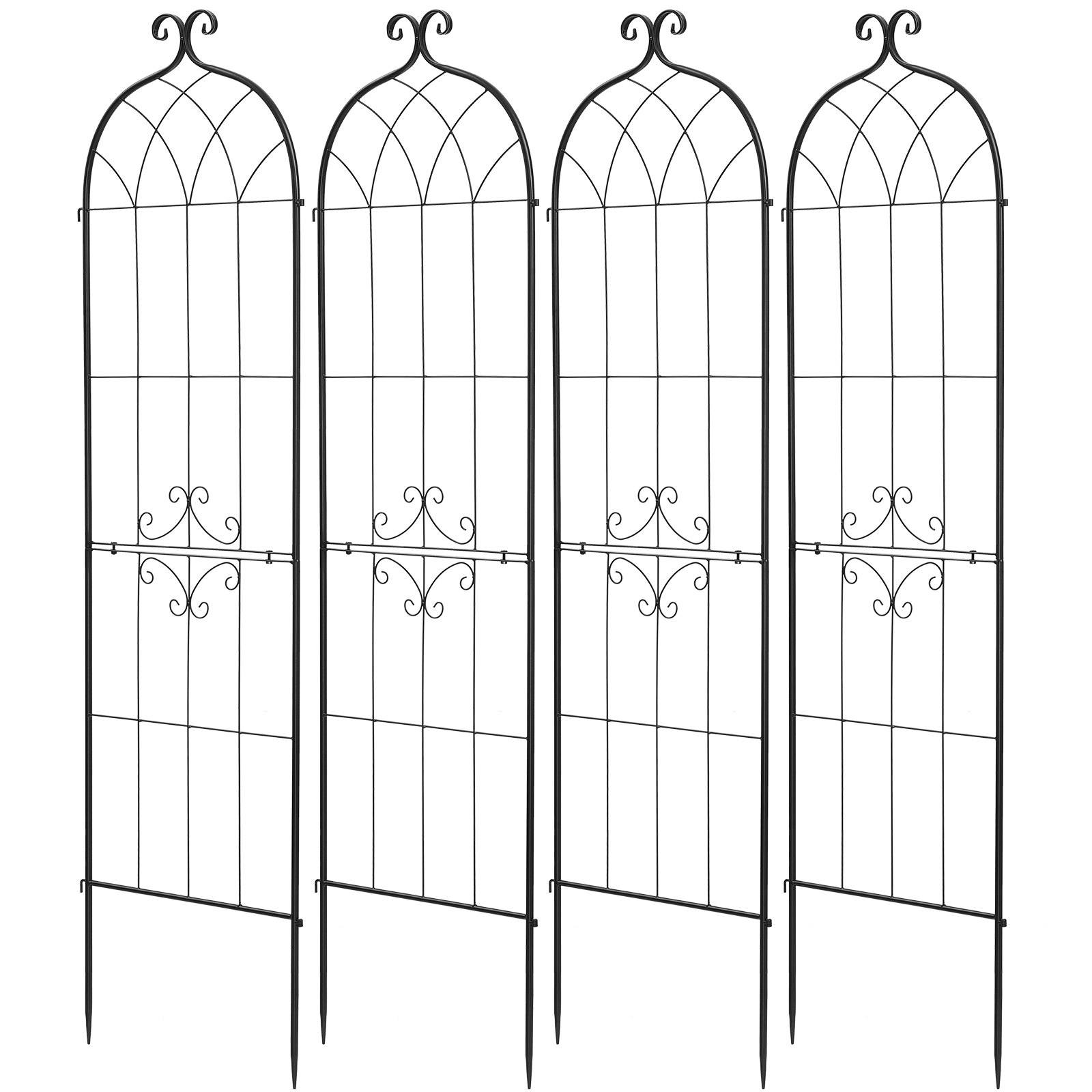 VEVOR Enrejado Metálico para Jardín, 180 x 52,5 cm, Celosías de Jardín, Set de 4 Piezas, Soporte para Plantas Trepadoras, con Estacas, Decoración, Acero al Carbono, para Verduras Flores, Color Negro