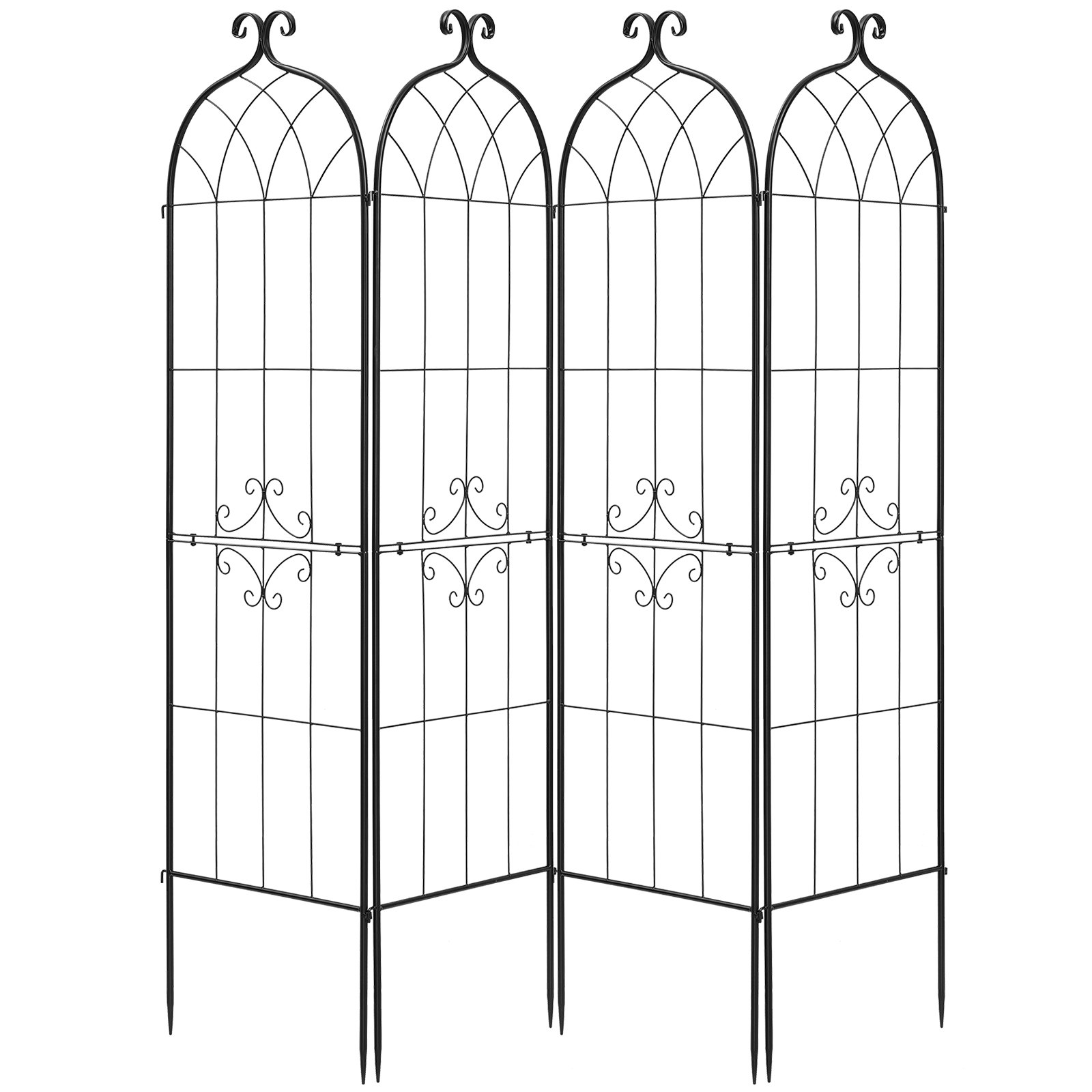 VEVOR Enrejado Metálico para Jardín, 180 x 52,5 cm, Celosías de Jardín, Set de 4 Piezas, Soporte para Plantas Trepadoras, con Estacas, Decoración, Acero al Carbono, para Verduras Flores, Color Negro