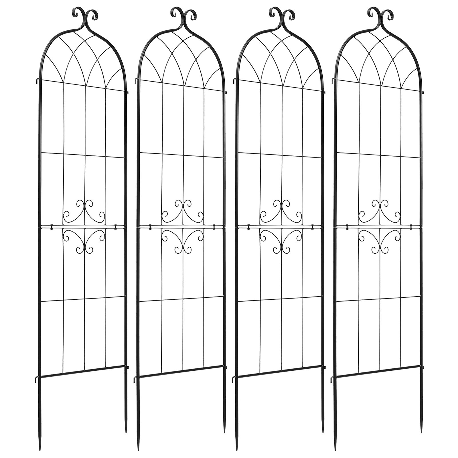 VEVOR Enrejado Metálico para Jardín, 180 x 52,5 cm, Celosías de Jardín, Set de 4 Piezas, Soporte para Plantas Trepadoras, con Estacas, Decoración, Acero al Carbono, para Verduras Flores, Color Negro