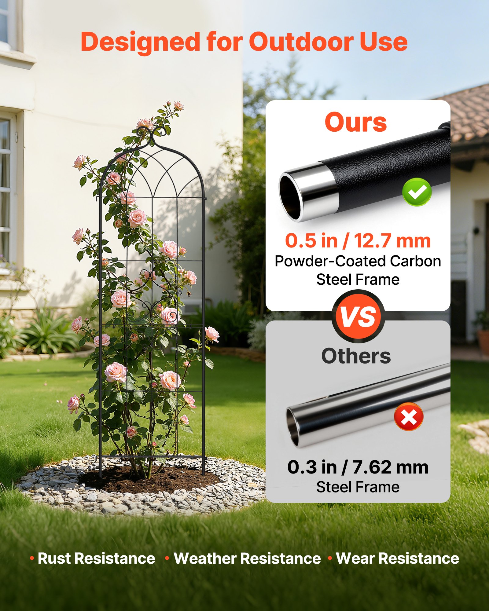 VEVOR Enrejado Metálico para Jardín, 180 x 52,5 cm, Celosías de Jardín, Conjunto de 8 Piezas, Soporte para Enredaderas con Estacas, Decoración de Diseño Elegante, para Plantas Trepadoras Flores, Negro