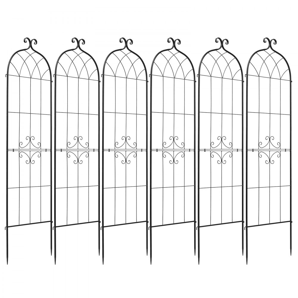 VEVOR Enrejado Metálico para Jardín, 180 x 52,5 cm, Celosías de Jardín, Conjunto de 6 Piezas, Soporte para Plantas Trepadoras, con Estacas, Decoración de Diseño Elegante, para Verduras Flores, Negro