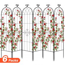 VEVOR Enrejado Metálico para Jardín, 180 x 52,5 cm, Celosías de Jardín, Conjunto de 6 Piezas, Soporte para Plantas Trepadoras, con Estacas, Decoración de Diseño Elegante, para Verduras Flores, Negro