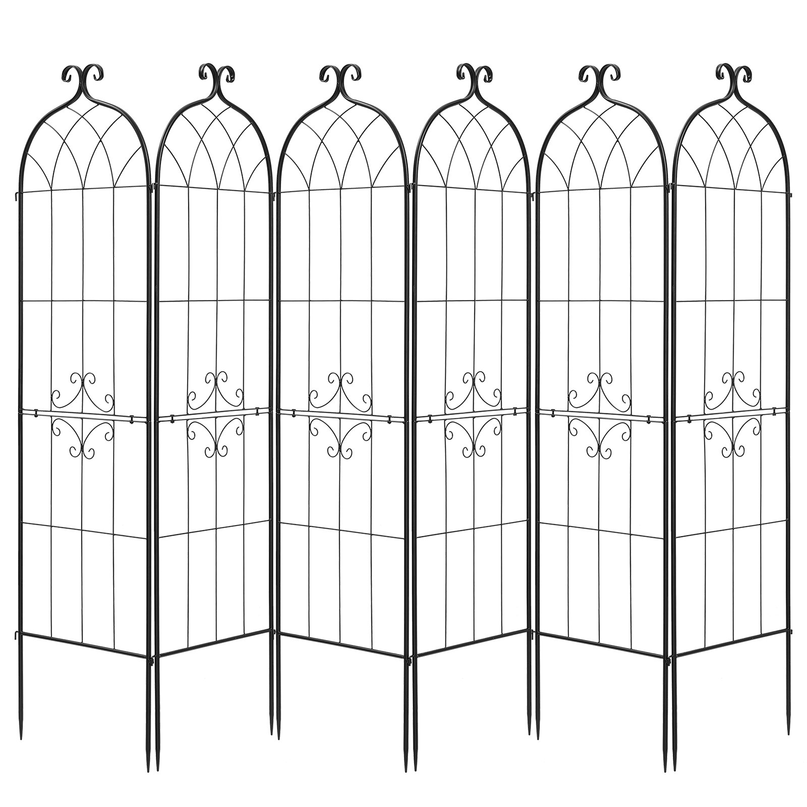 VEVOR Enrejado Metálico para Jardín, 180 x 52,5 cm, Celosías de Jardín, Conjunto de 6 Piezas, Soporte para Plantas Trepadoras, con Estacas, Decoración de Diseño Elegante, para Verduras Flores, Negro