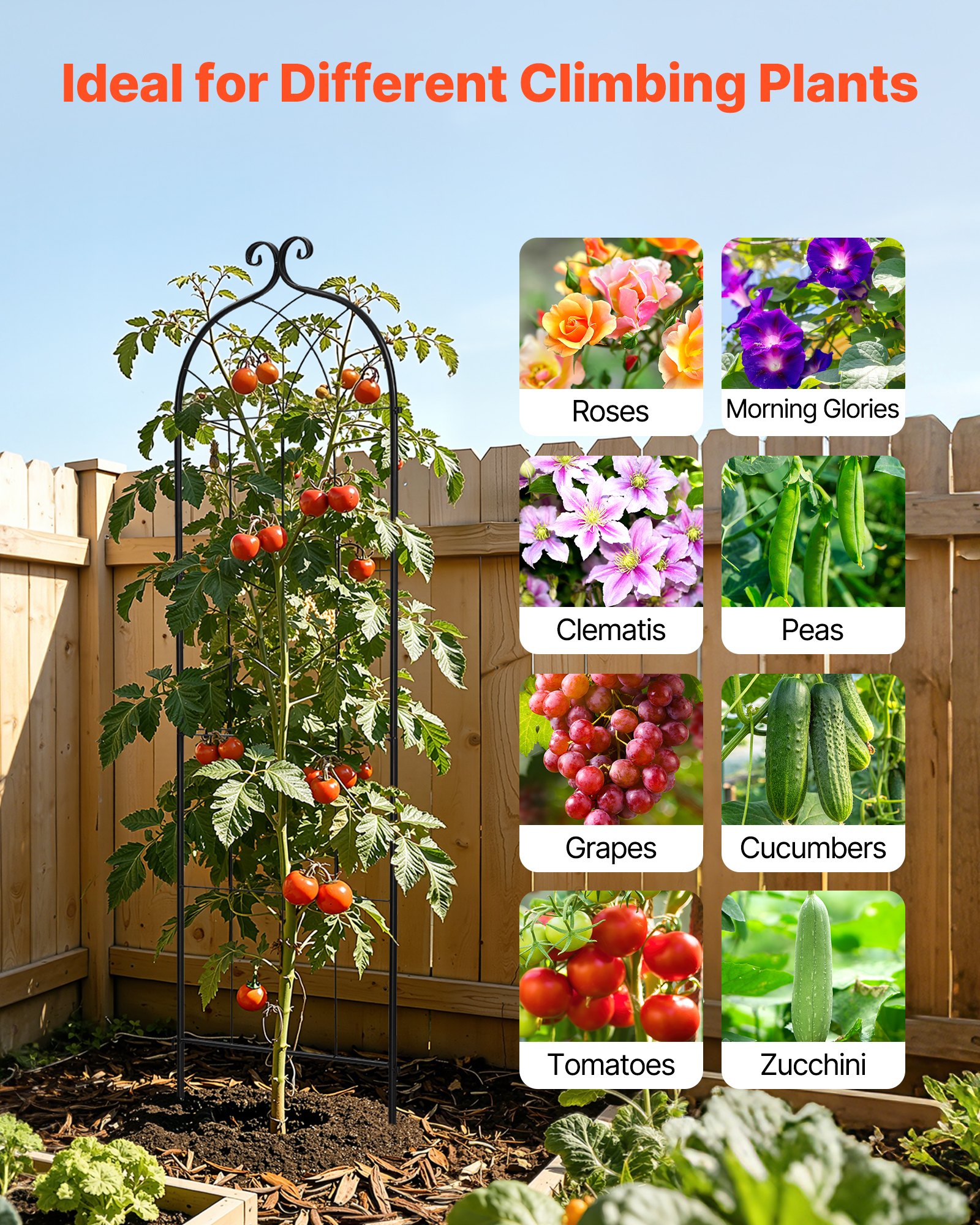 VEVOR Enrejado Metálico para Jardín, 180 x 52,5 cm, Celosías de Jardín, Paquete de 2 Piezas, Soporte para Plantas Trepadoras, con Estacas, Decoración de Diseño Elegante, para Verduras Flores, Negro