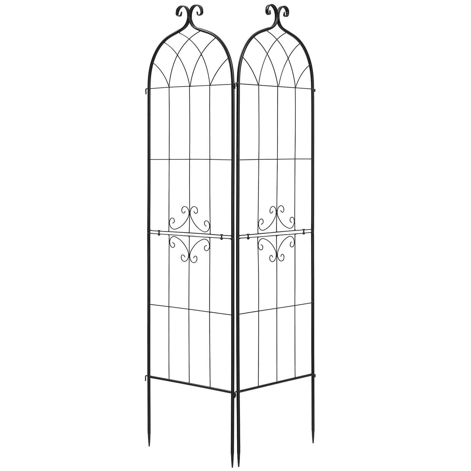 VEVOR Enrejado Metálico para Jardín, 180 x 52,5 cm, Celosías de Jardín, Paquete de 2 Piezas, Soporte para Plantas Trepadoras, con Estacas, Decoración de Diseño Elegante, para Verduras Flores, Negro
