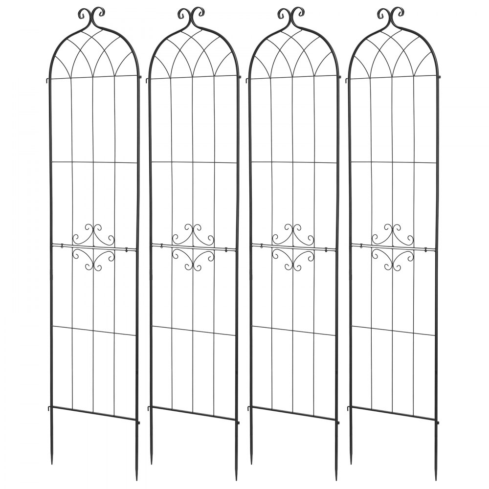 VEVOR Enrejado Metálico para Jardín, 220 x 52,5 cm, Celosías de Jardín, Set de 4 Piezas, Soporte para Plantas Trepadoras, con Estacas, Diseño Elegante, Acero al Carbono, para Verduras Flores, Negro