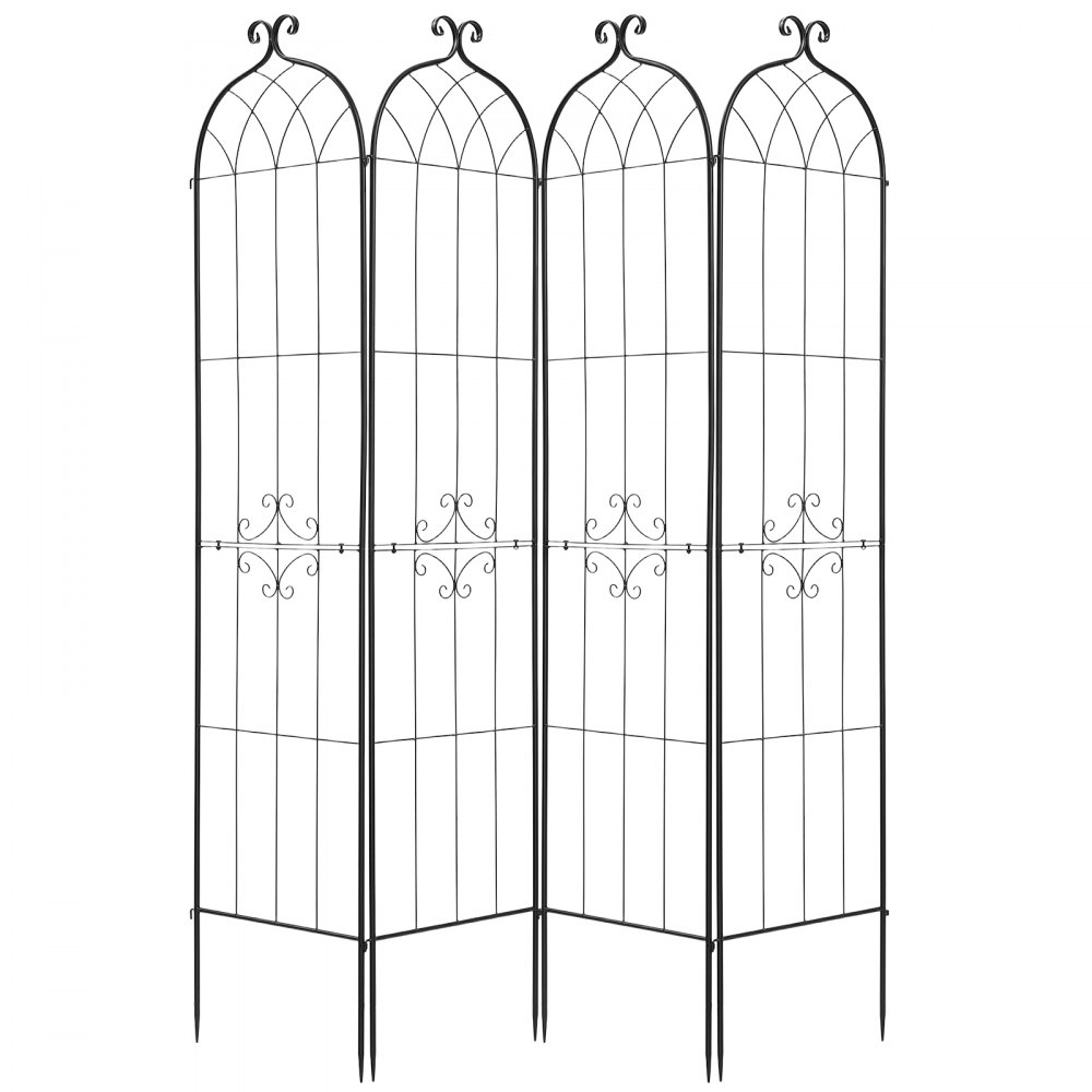 VEVOR Enrejado Metálico para Jardín, 220 x 52,5 cm, Celosías de Jardín, Set de 4 Piezas, Soporte para Plantas Trepadoras, con Estacas, Diseño Elegante, Acero al Carbono, para Verduras Flores, Negro