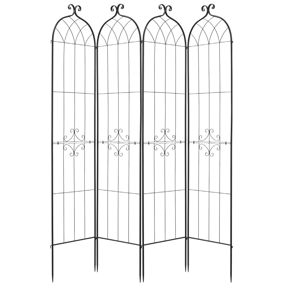 VEVOR Enrejado Metálico para Jardín, 220 x 52,5 cm, Celosías de Jardín, Set de 4 Piezas, Soporte para Plantas Trepadoras, con Estacas, Diseño Elegante, Acero al Carbono, para Verduras Flores, Negro