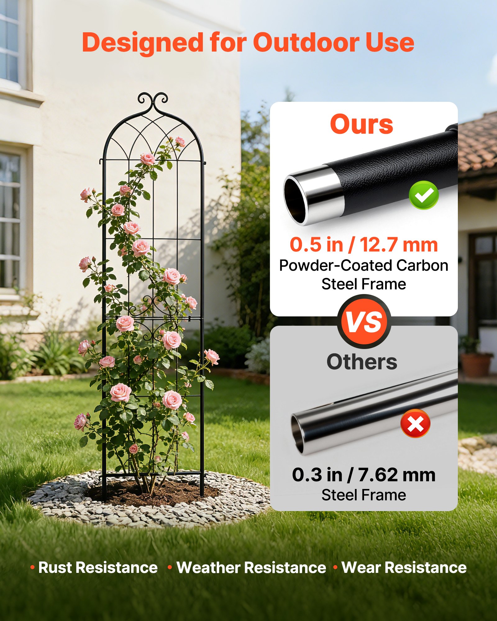 VEVOR Enrejado Metálico para Jardín, 220 x 52,5 cm, Celosías de Jardín, Set de 4 Piezas, Soporte para Plantas Trepadoras, con Estacas, Diseño Elegante, Acero al Carbono, para Verduras Flores, Negro