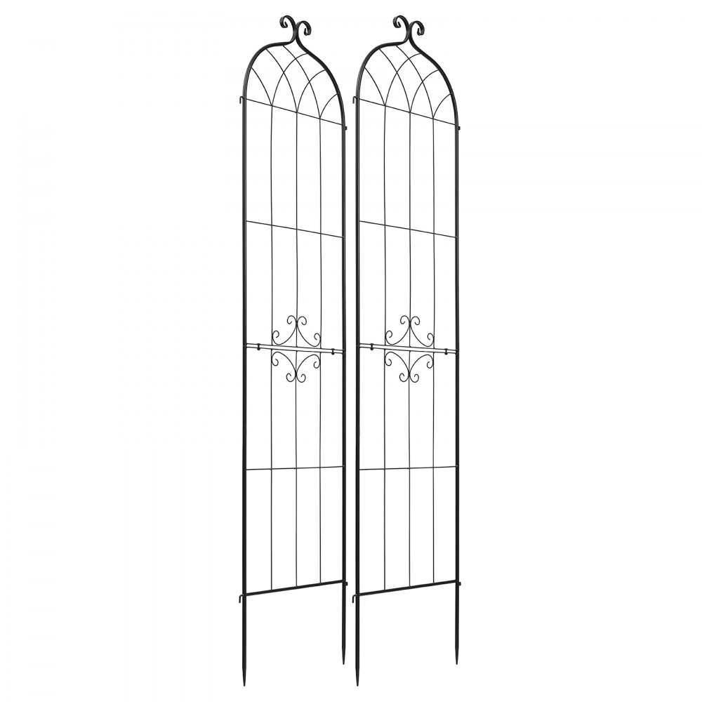 VEVOR Enrejado Metálico para Jardín, 220 x 52,5 cm, Celosías de Jardín, Paquete de 2 Piezas, Soporte para Plantas Trepadoras con Estacas, Decoración, Acero al Carbono, para Enredaderas Flores, Negro