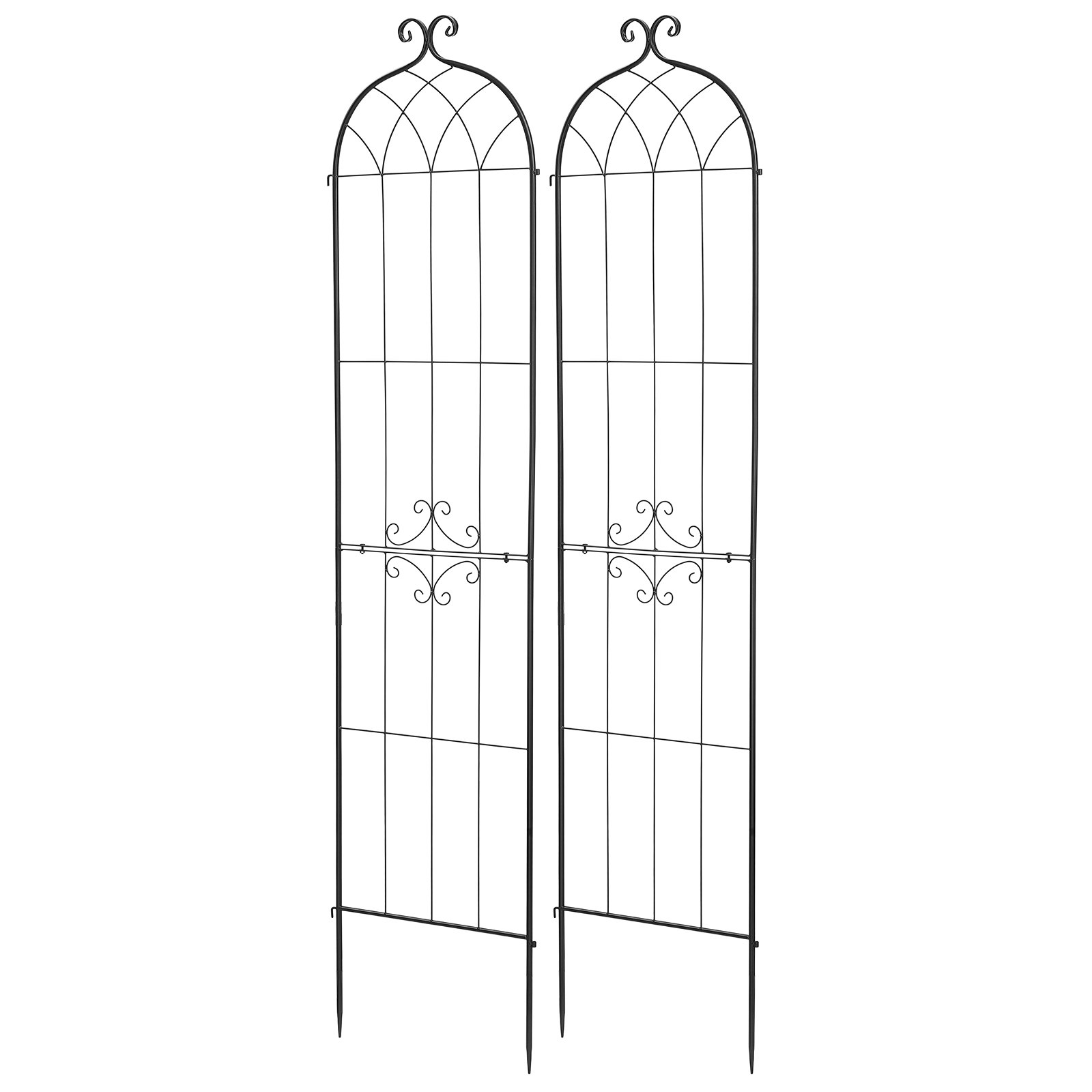 VEVOR Enrejado Metálico para Jardín, 220 x 52,5 cm, Celosías de Jardín, Paquete de 2 Piezas, Soporte para Plantas Trepadoras con Estacas, Decoración, Acero al Carbono, para Enredaderas Flores, Negro