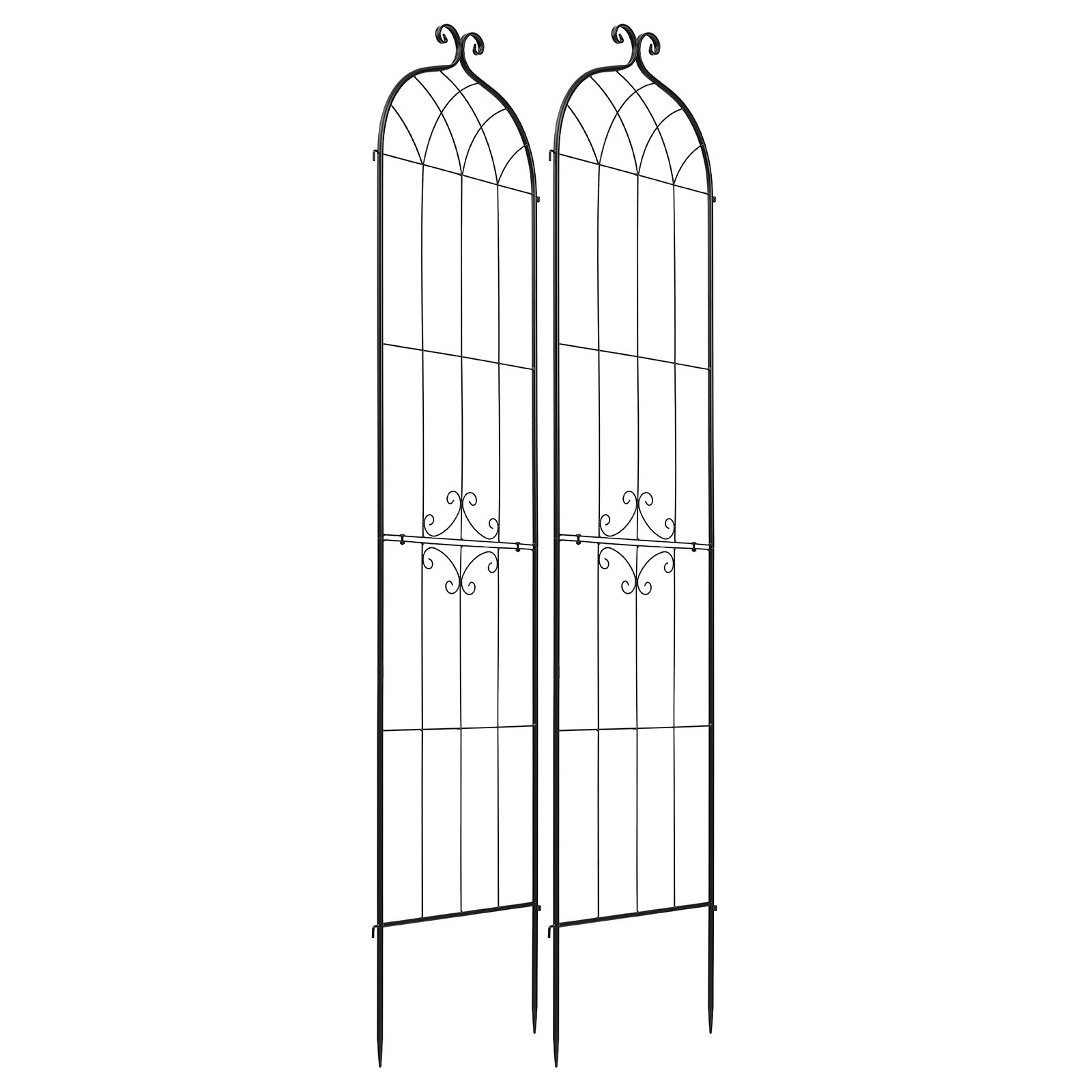 VEVOR Enrejado Metálico para Jardín, 220 x 52,5 cm, Celosías de Jardín, Paquete de 2 Piezas, Soporte para Plantas Trepadoras con Estacas, Decoración, Acero al Carbono, para Enredaderas Flores, Negro