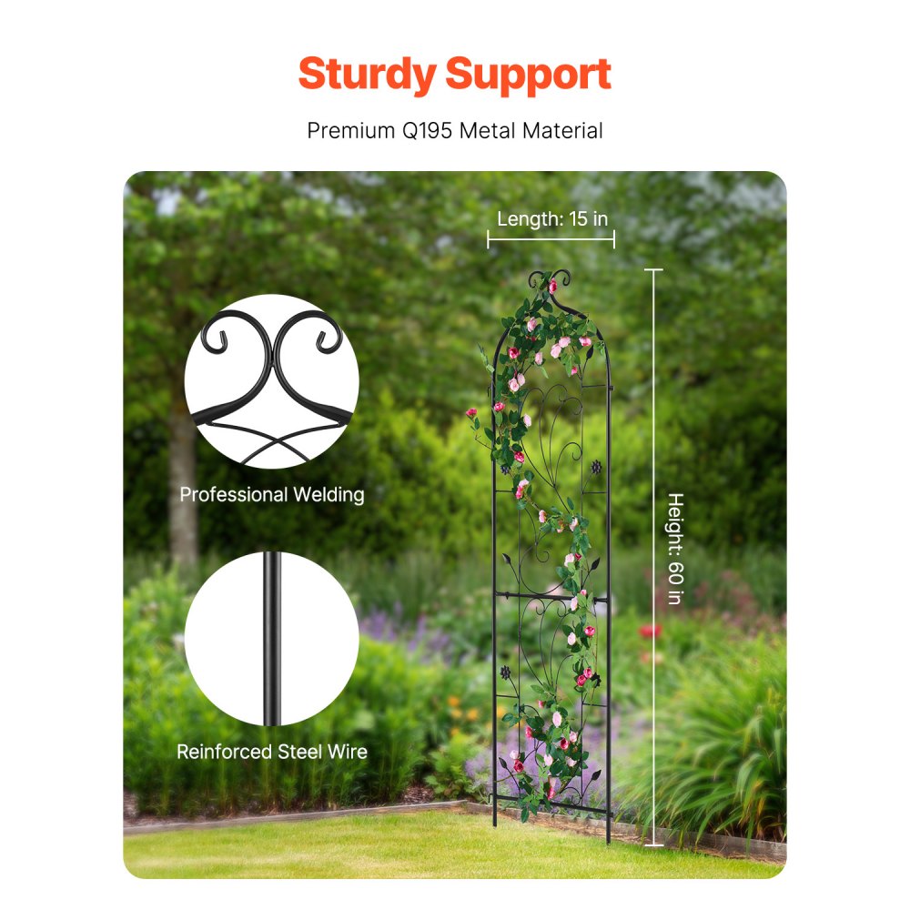 VEVOR Enrejado de Metal para Plantas Trepadoras 38 x 152 cm Soporte para Rosas Trepadoras 1 Pieza Arco para Enredaderas Soporte para Pepinos Decorativo para Clemátides para Patio, Césped, Jardín