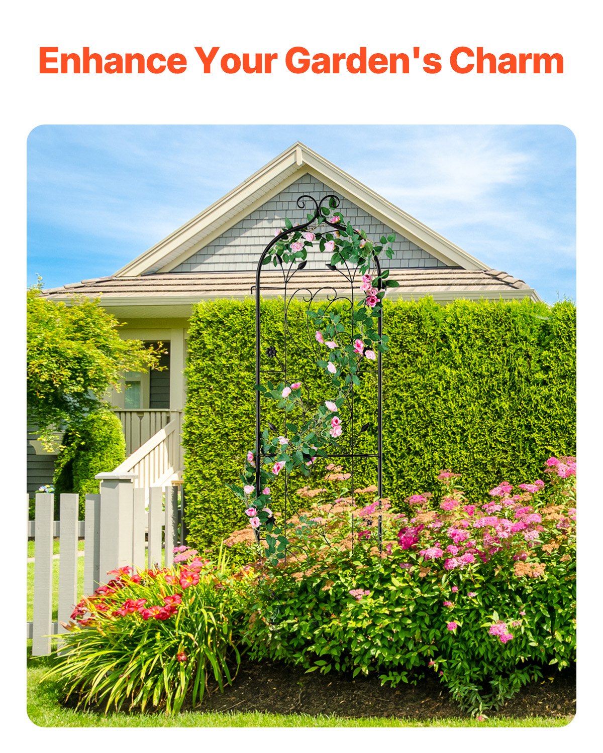 VEVOR Enrejado de Metal para Plantas Trepadoras 38 x 152 cm Soporte para Rosas Trepadoras 1 Pieza Arco para Enredaderas Soporte para Pepinos Decorativo para Clemátides para Patio, Césped, Jardín