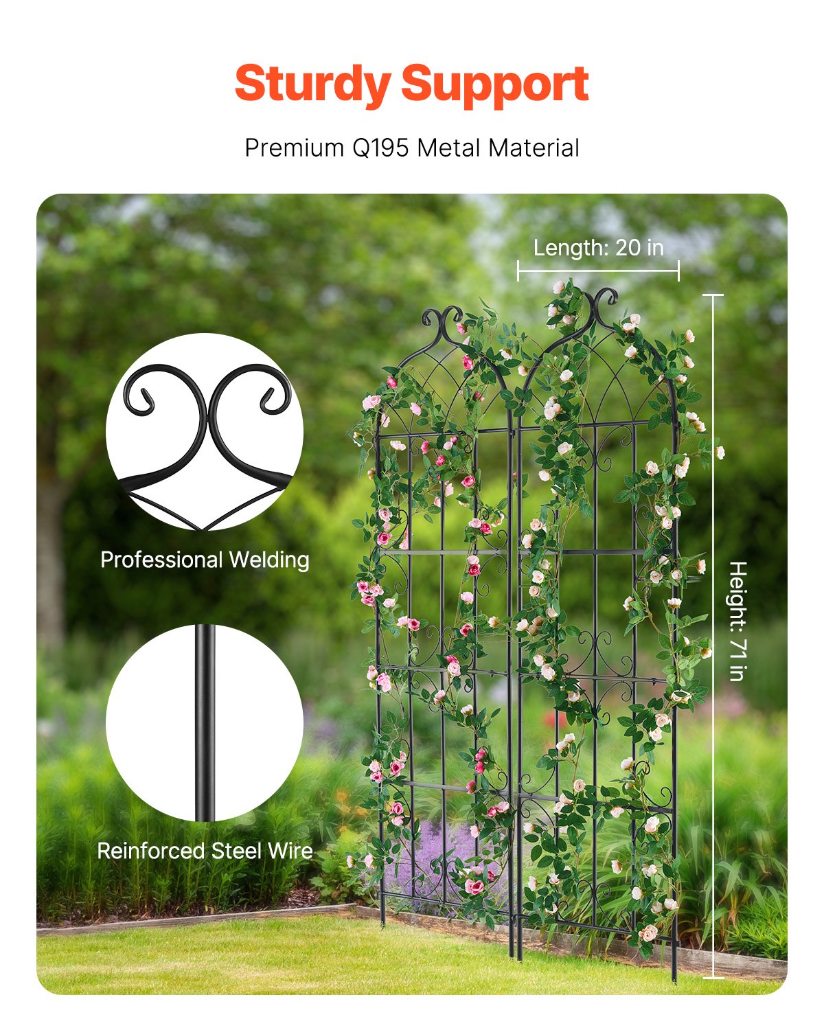 VEVOR Enrejado de Metal para Plantas Trepadoras 51 x 180 cm Soporte para Rosas Trepadoras 2 Piezas Arco para Enredaderas Soporte para Pepinos Decorativo para Clemátides para Patio, Césped, Jardín