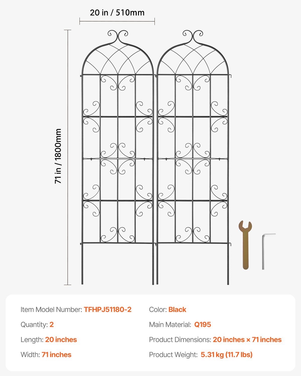 VEVOR Enrejado de Metal para Plantas Trepadoras 51 x 180 cm Soporte para Rosas Trepadoras 2 Piezas Arco para Enredaderas Soporte para Pepinos Decorativo para Clemátides para Patio, Césped, Jardín