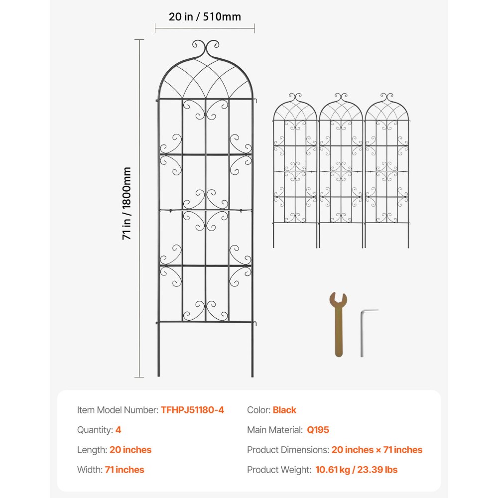 VEVOR Enrejado de Metal para Plantas Trepadoras 51 x 180 cm Soporte para Rosas Trepadoras 4 Piezas Arco para Enredaderas Soporte para Pepinos Decorativo para Clemátides para Patio, Césped, Jardín