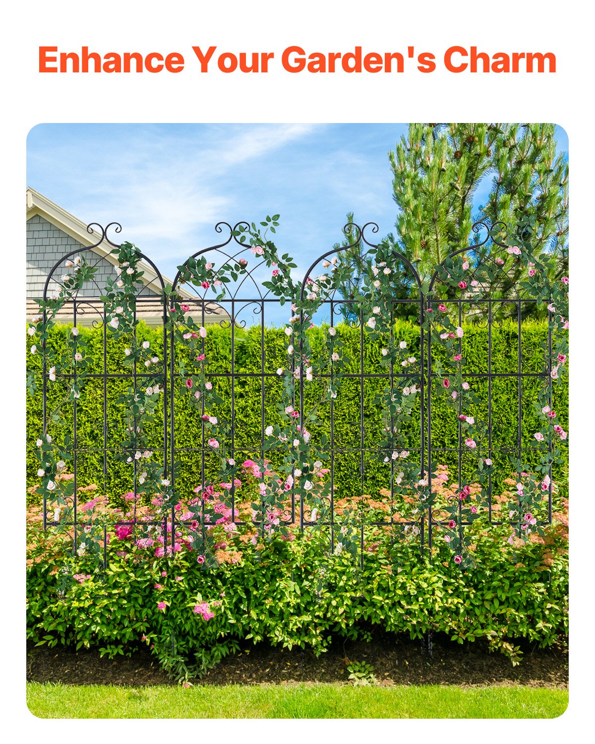 VEVOR Enrejado de Metal para Plantas Trepadoras 51 x 180 cm Soporte para Rosas Trepadoras 4 Piezas Arco para Enredaderas Soporte para Pepinos Decorativo para Clemátides para Patio, Césped, Jardín