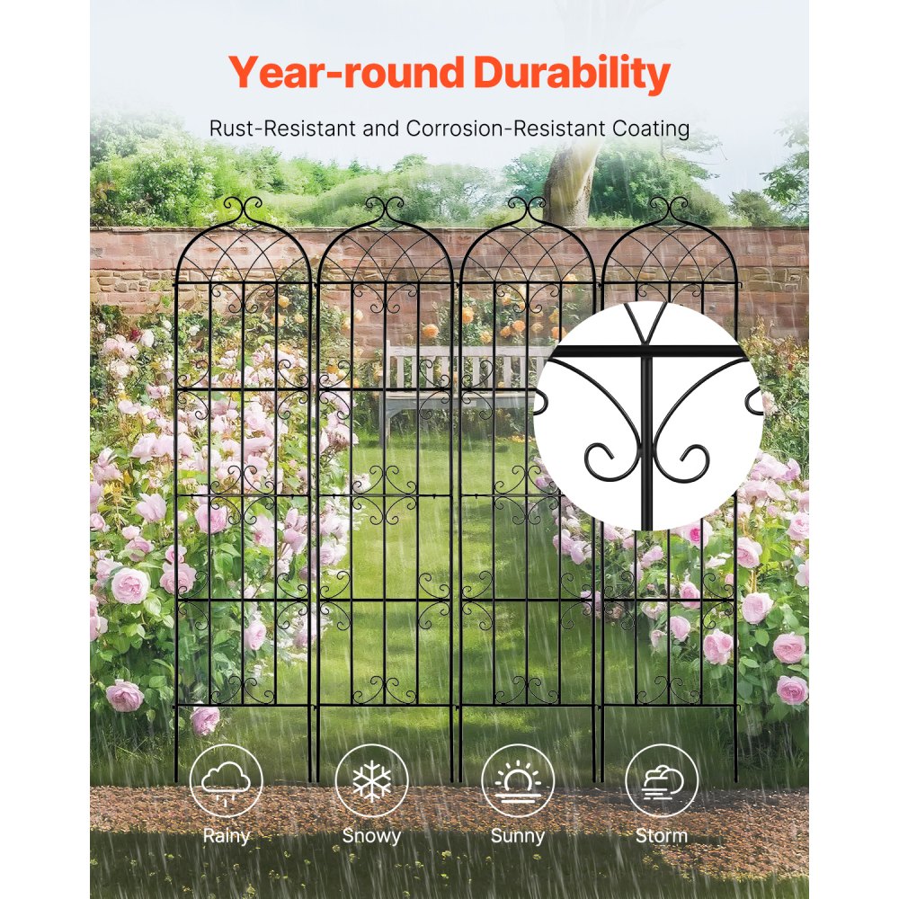 VEVOR Enrejado de Metal para Plantas Trepadoras 51 x 220 cm Soporte para Rosas Trepadoras 4 Piezas Arco para Enredaderas Soporte para Pepinos Decorativo para Clemátides para Patio, Césped, Jardín