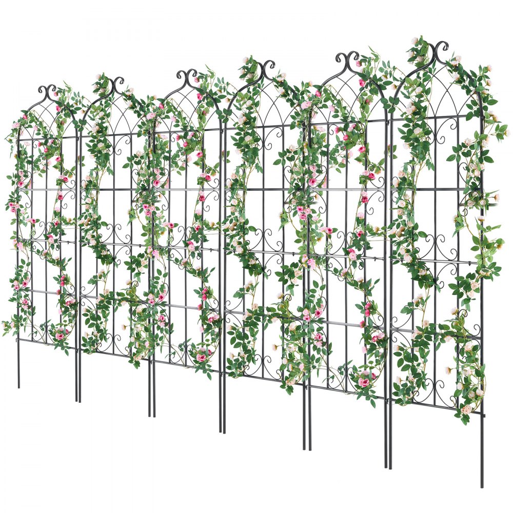 VEVOR Climbing Plant Support, 51x180 cm, Set of 6, Rustproof Metal Trellis for Garden Flowers, Climbing Aid, Trellis for Roses, Cucumber Support, Decorative Clematis Trellis for Courtyards & Lawns