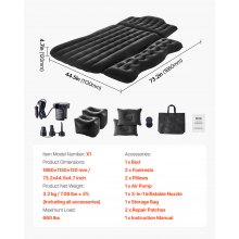 VEVOR Colchón Inflable para Acampar SUV MPV y Sedán 1860 x 1130 x 120 mm Negro