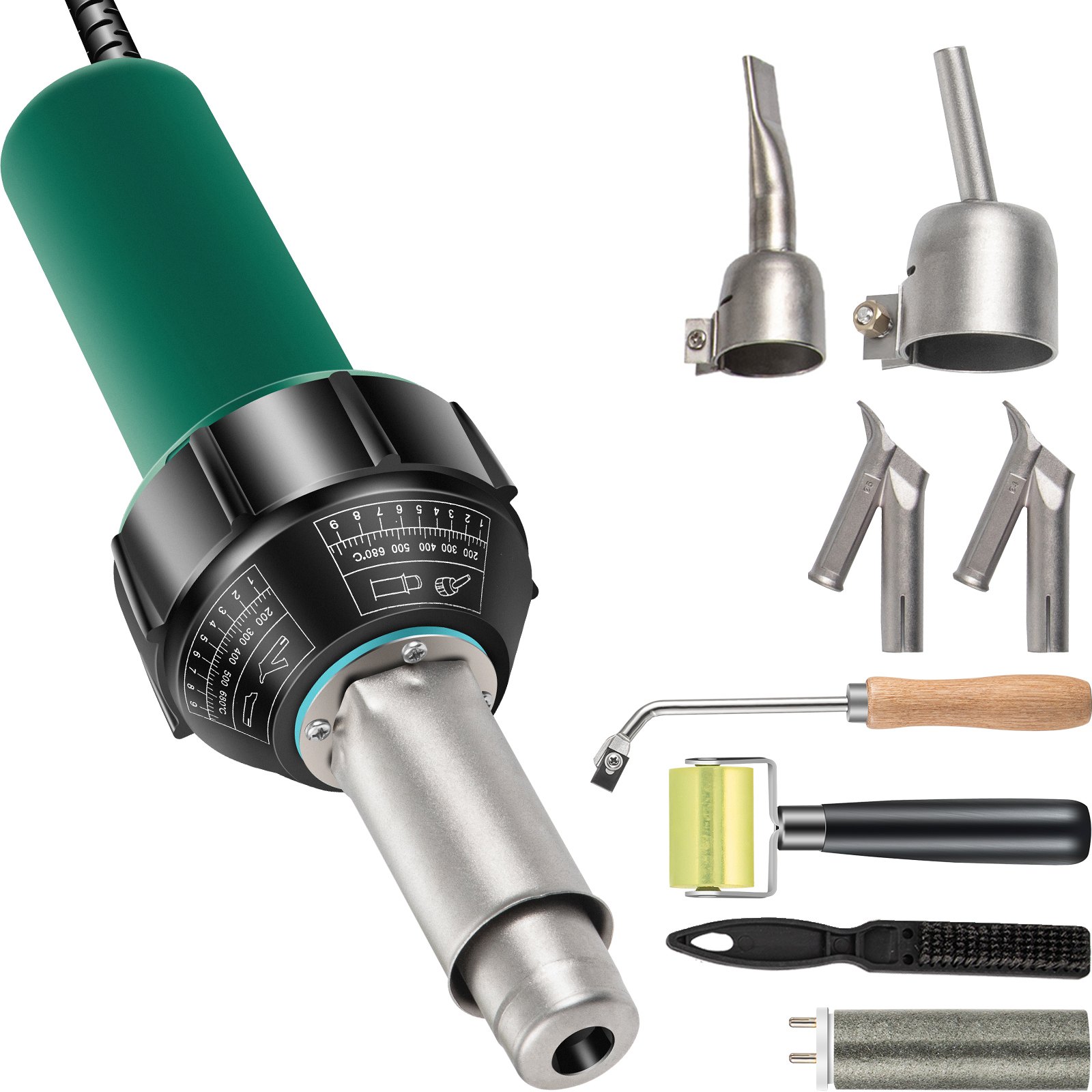 VEVOR Kit de Soldadura de Aire Caliente de Plástico 1600W 50Hz Pistola de Calor de Soldadura de Vinilo 8 Piezas 40-600 °C Pistola de Aire Caliente PVC Cable 3m con 4 Boquillas Reemplazadas para Pisos