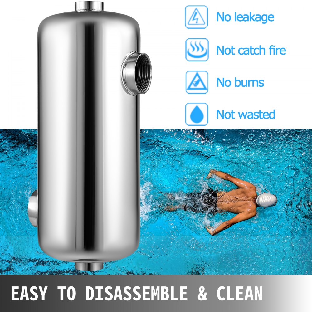 Intercambiador De Calor De Piscina Para Carcasa De Tubo 135 Kbtu/h Inoxidable