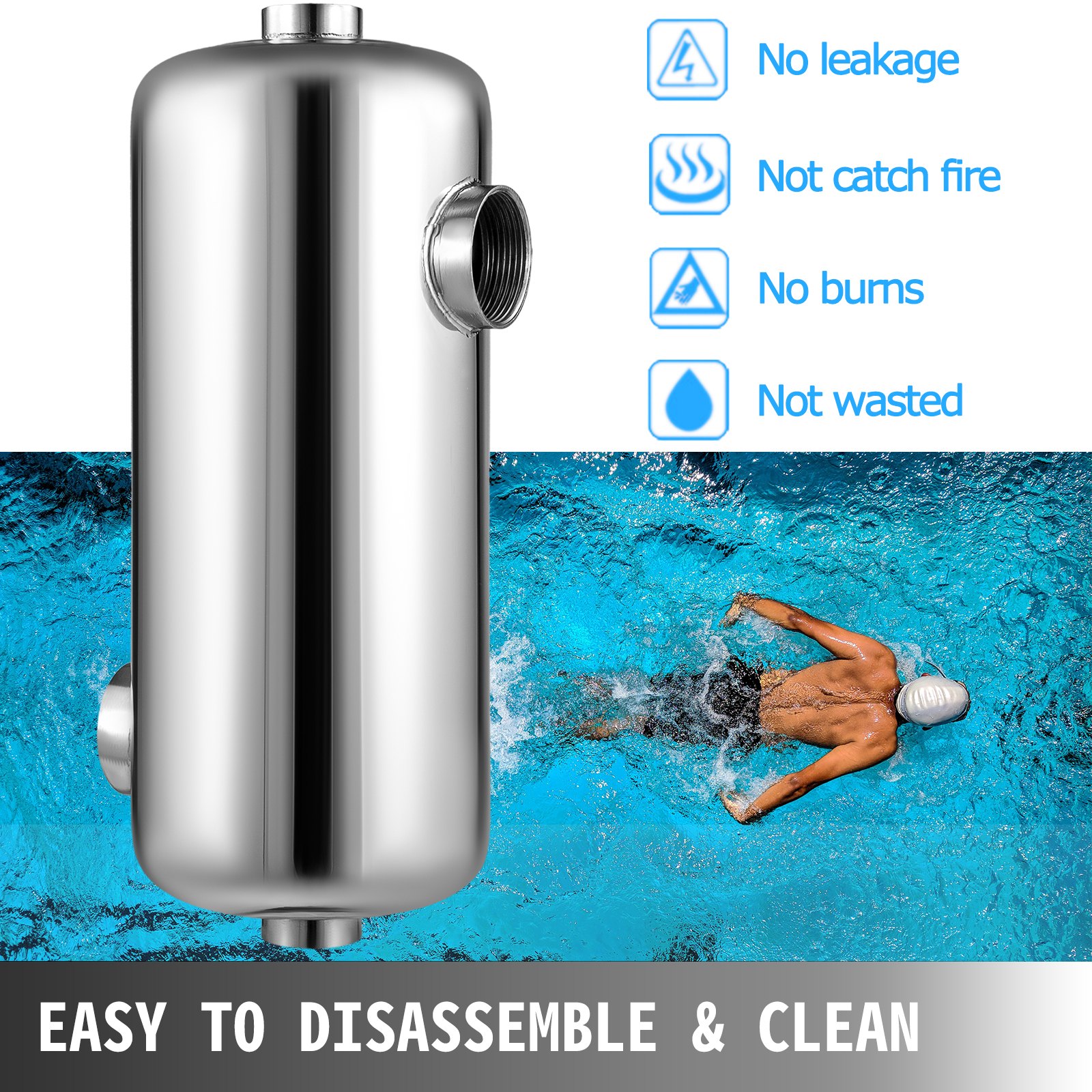 Intercambiador De Calor De Piscina Para Carcasa De Tubo 135 Kbtu/h Inoxidable