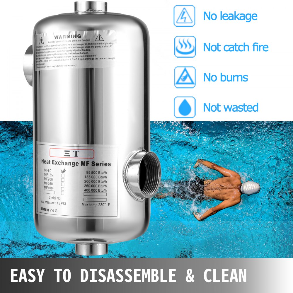 Intercambiador De Calor De Piscina 95 Kbtu/h Acero Inoxidable