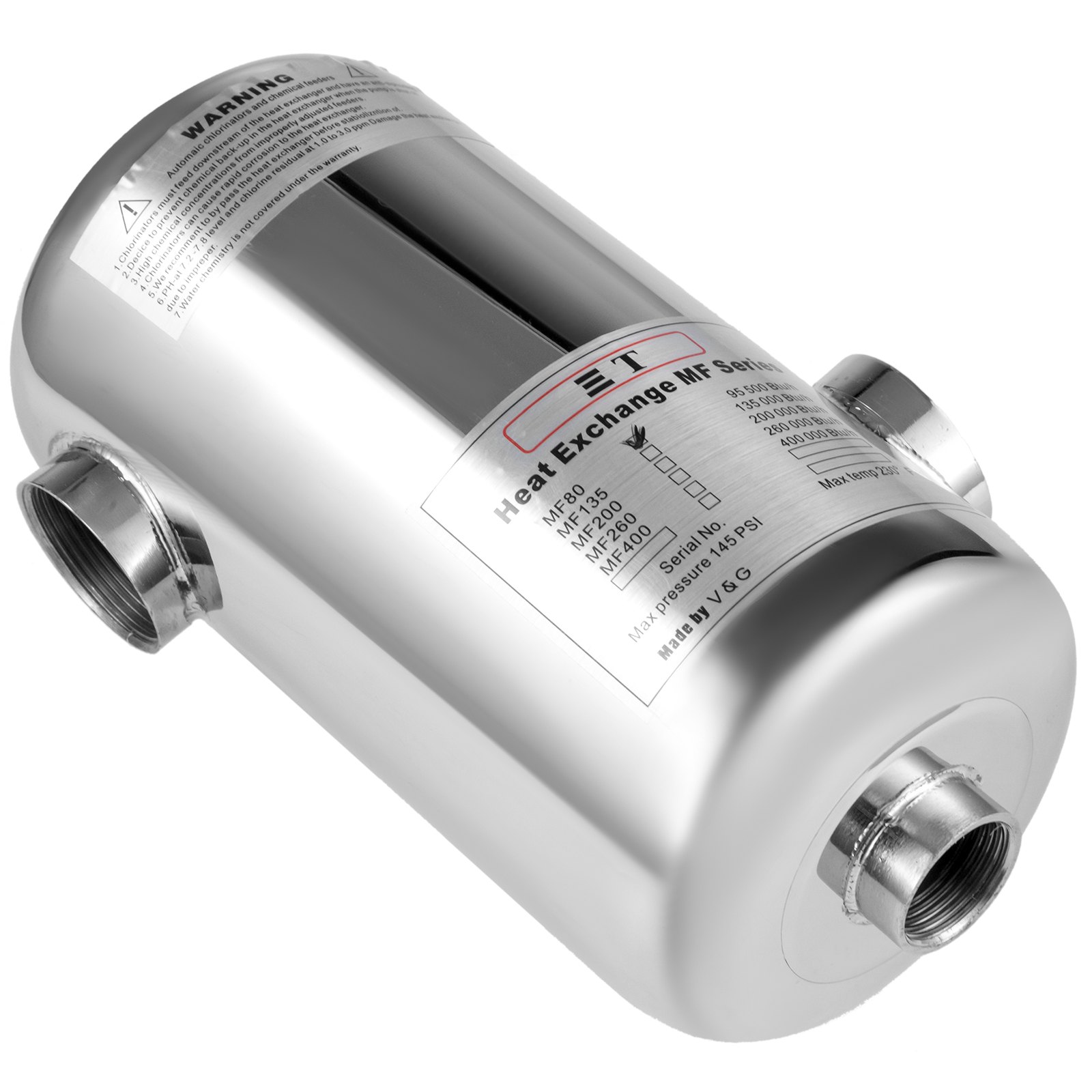 Intercambiador De Calor De Piscina 95 Kbtu/h Acero Inoxidable