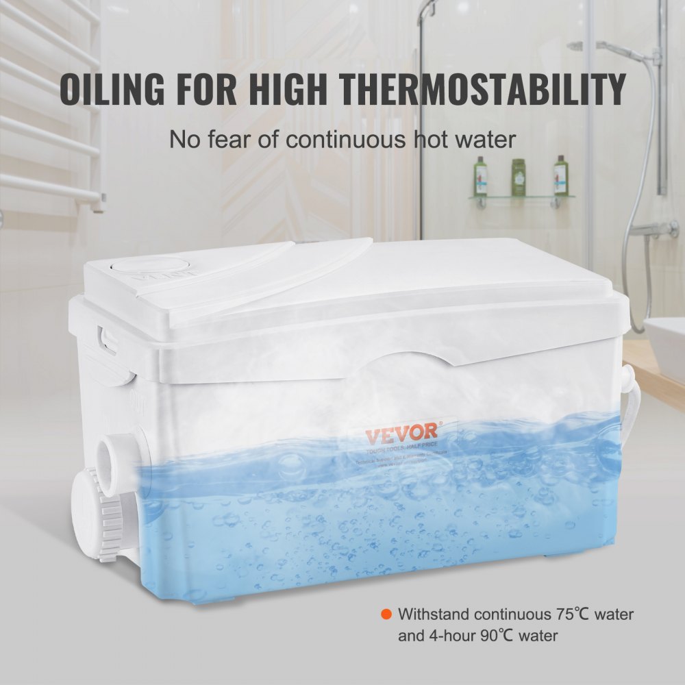 VEVOR Bomba Maceradora, 350 W, Flujo de 6000 L/h, Cabezal 7 m, Bomba Maceradora para Eliminación de Aguas Residuales con 3 Entradas de Agua para Sótano, Cocina, Fregadero, Ducha, Bañera