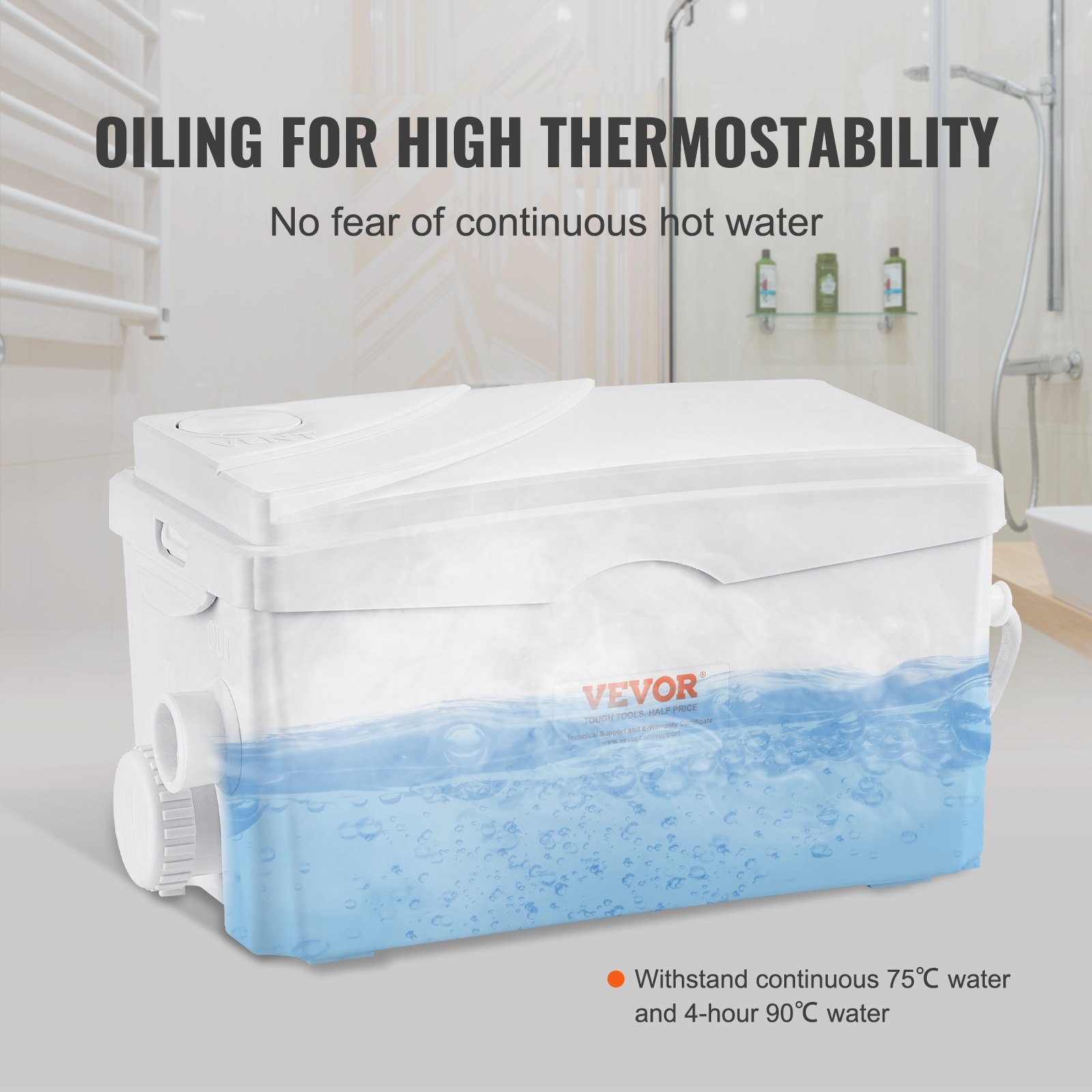 VEVOR Bomba Maceradora, 350 W, Flujo de 6000 L/h, Cabezal 7 m, Bomba Maceradora para Eliminación de Aguas Residuales con 3 Entradas de Agua para Sótano, Cocina, Fregadero, Ducha, Bañera