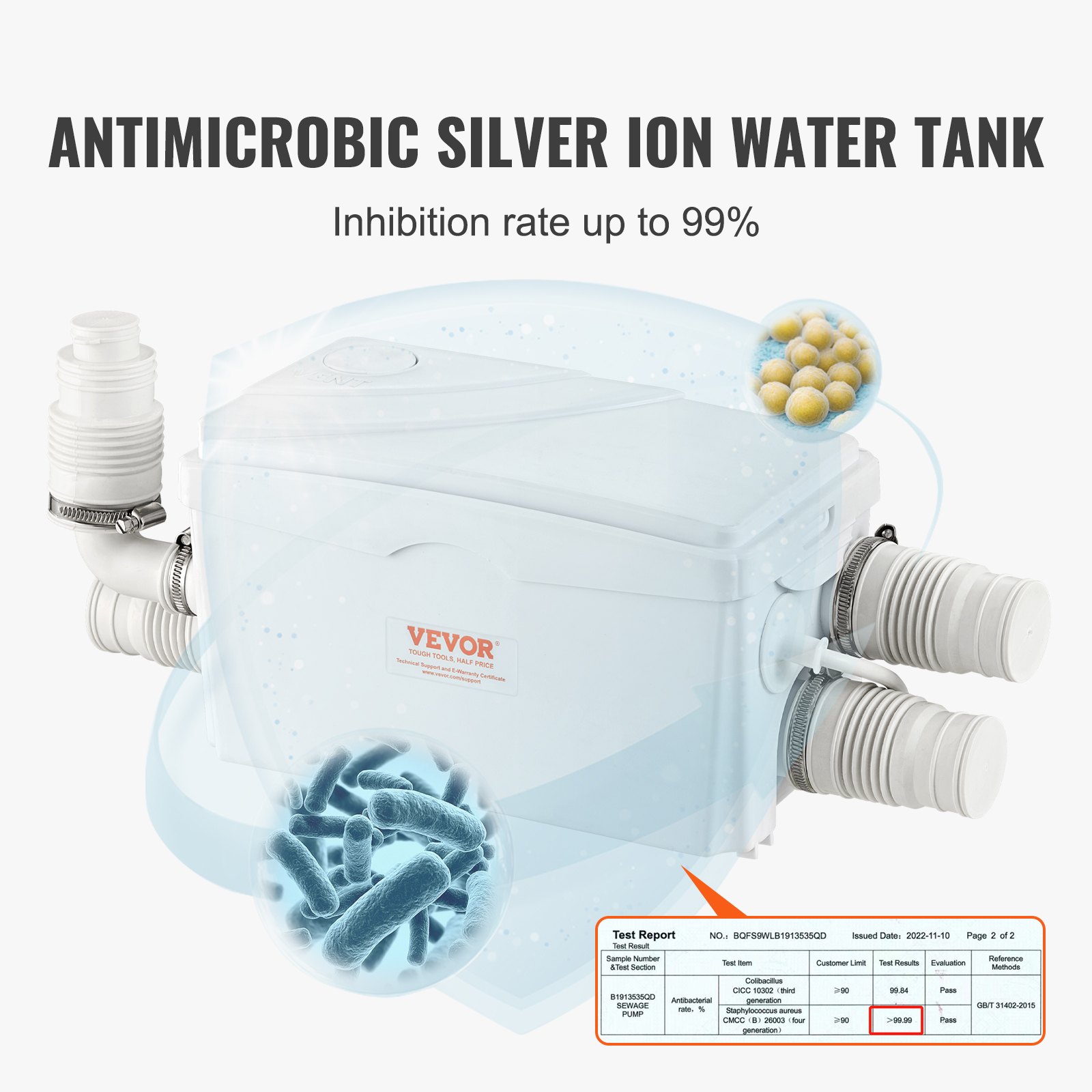 VEVOR Bomba Maceradora, 350 W, Flujo de 6000 L/h, Cabezal 7 m, Bomba Maceradora para Eliminación de Aguas Residuales con 3 Entradas de Agua para Sótano, Cocina, Fregadero, Ducha, Bañera