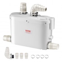 VEVOR 500 W Bomba Trituradora de 420 x 140 x 270 mm con 4 Entradas de Agua, Caudal de 29 GPM, Altura de 8 m, Máquina de Descarga Ascendente para Eliminación de Aguas Residuales para Cocina, Bañera