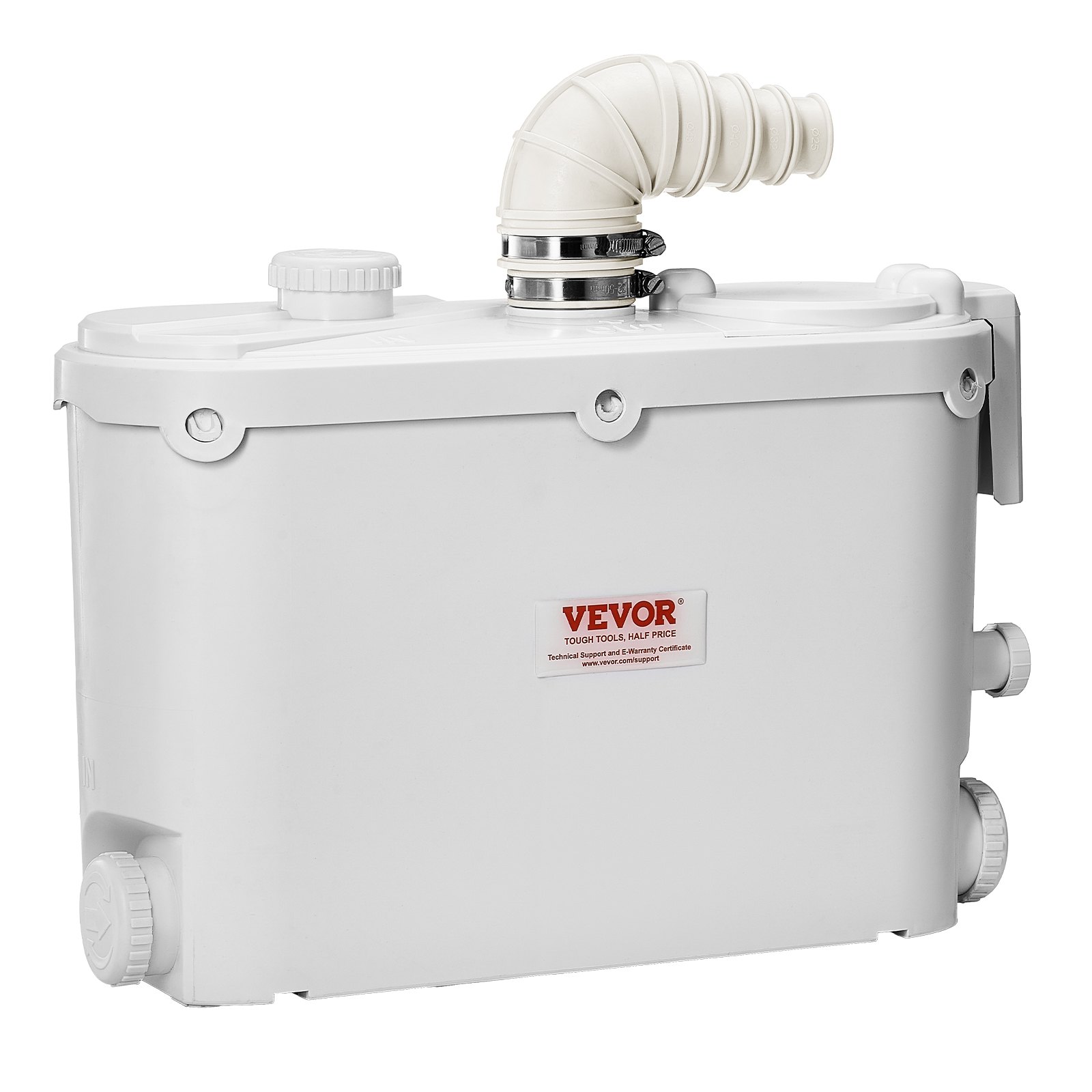 VEVOR 500 W Bomba Trituradora de 420 x 140 x 270 mm con 4 Entradas de Agua, Caudal de 29 GPM, Altura de 8 m, Máquina de Descarga Ascendente para Eliminación de Aguas Residuales para Cocina, Bañera