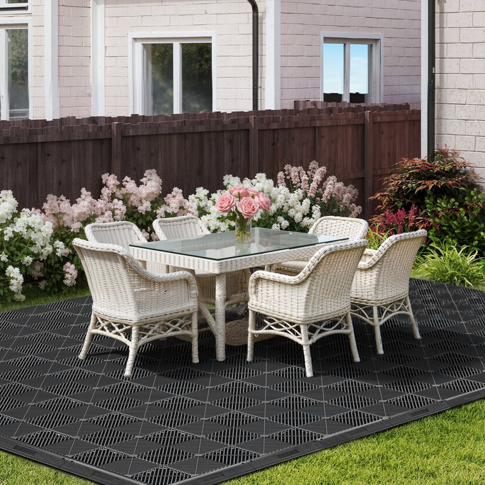 VEVOR Kit de Bordes para Baldosas Entrelazadas, Paquete de 11 Piezas, Bordes de Transición con 4 Esquinas, para Azulejos de Drenaje, Polipropileno, para Garaje Terraza Taller de Auto Piscina, Negro