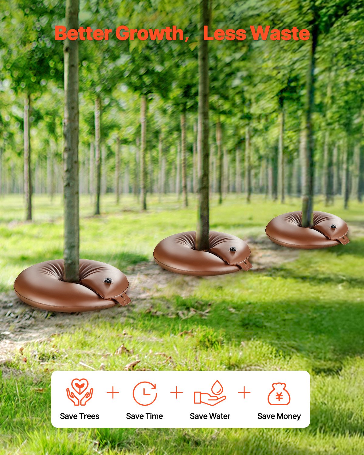 VEVOR 4 PCS Anillo de Riego para Árboles de Gran Capacidad de 60,6 L y Liberación Lenta de 6 a 9 Horas, Bolsas de Riego de PVC para Plantación Rellenables, para Goteo de Raíces de Árboles y Arbustos