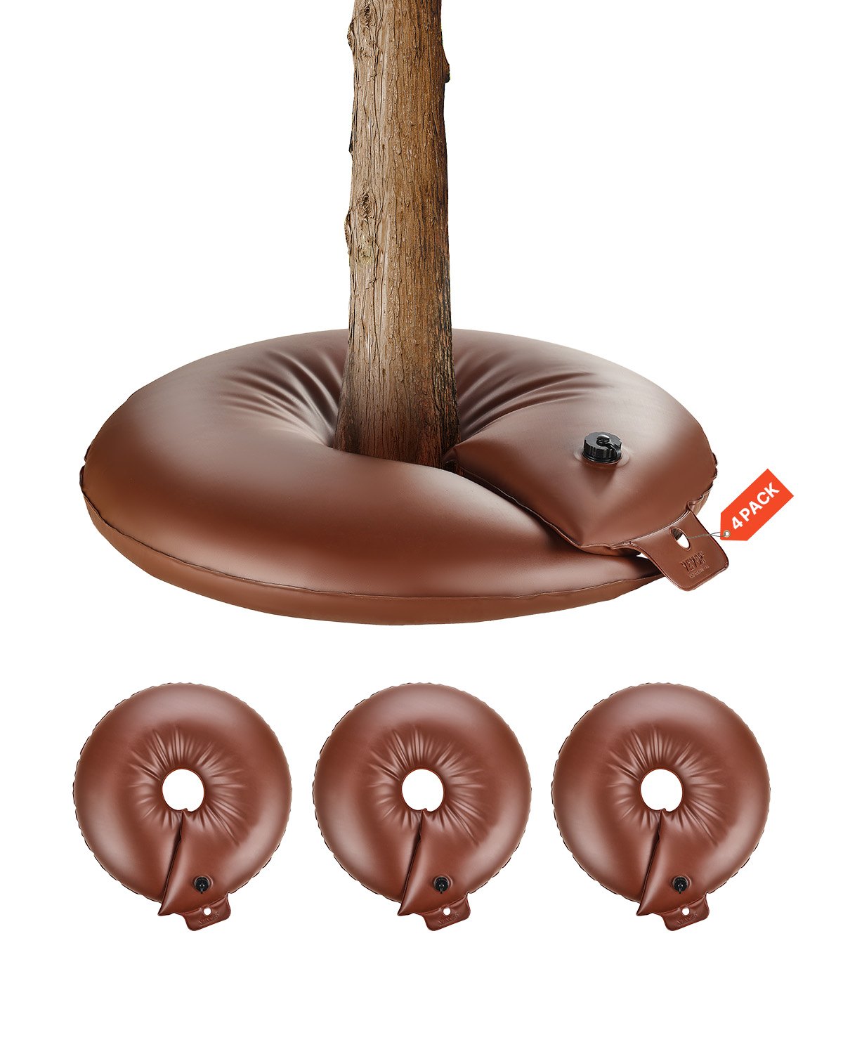 VEVOR 4 PCS Anillo de Riego para Árboles de Gran Capacidad de 60,6 L y Liberación Lenta de 6 a 9 Horas, Bolsas de Riego de PVC para Plantación Rellenables, para Goteo de Raíces de Árboles y Arbustos