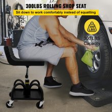 VEVOR Taburete de Taller Móvil Carga 135 kg Taburete de Mecánico con Ruedas Lisas Altura del Asiento de Taller Ajustable 40-52 cm con Bandeja de Herramientas para Mantenimiento Automotriz Coche Garaje