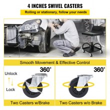VEVOR Taburete de Taller Móvil Carga 135 kg Taburete de Mecánico con Ruedas Lisas Altura del Asiento de Taller Ajustable 40-52 cm con Bandeja de Herramientas para Mantenimiento Automotriz Coche Garaje