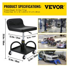 VEVOR Taburete de Taller Móvil Carga 135 kg Taburete de Mecánico con Ruedas Lisas Altura del Asiento de Taller Ajustable 40-52 cm con Bandeja de Herramientas para Mantenimiento Automotriz Coche Garaje