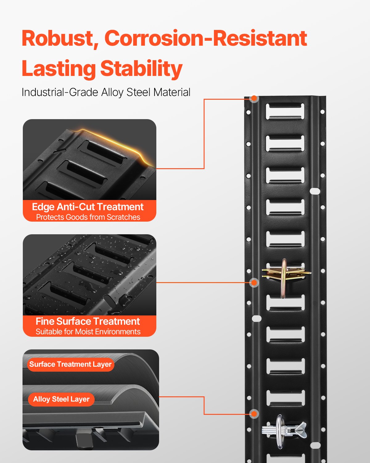 VEVOR lashing rails, 18 pcs., airline rails, black, transport rail, 454 kg max. load capacity, anchor rail, 1.52 m rail length, lashing rail for securing loads on trailers and motorhomes