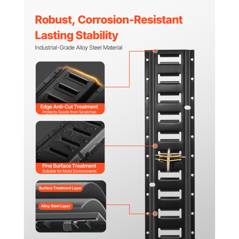 VEVOR lashing rails, 30 pcs., airline rails, black, transport rail, 454 kg max. load capacity, anchor rail, 1.52 m rail length, lashing rail for securing loads on trailers and motorhomes