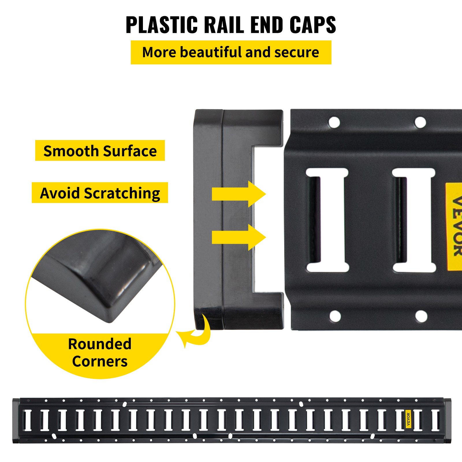 VEVOR Kit de Riel de Amarre Universal E-track de 2,44 m Juego de Rieles Horizontales de Pista E 30 Piezas Rieles de Amarre en E de Acero Versátil Riel E-track Negro para Carga en Camionetas Remolques