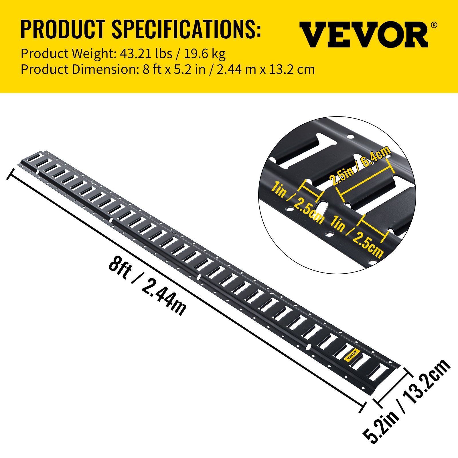 VEVOR Riel de Amarre Universal E-track de 2,44m Rieles Horizontales de Pista E 4 Piezas Rieles de Amarre en E de Acero Versátil Riel E-track de Amarre Negro para Carga en Camionetas Camiones Remolques