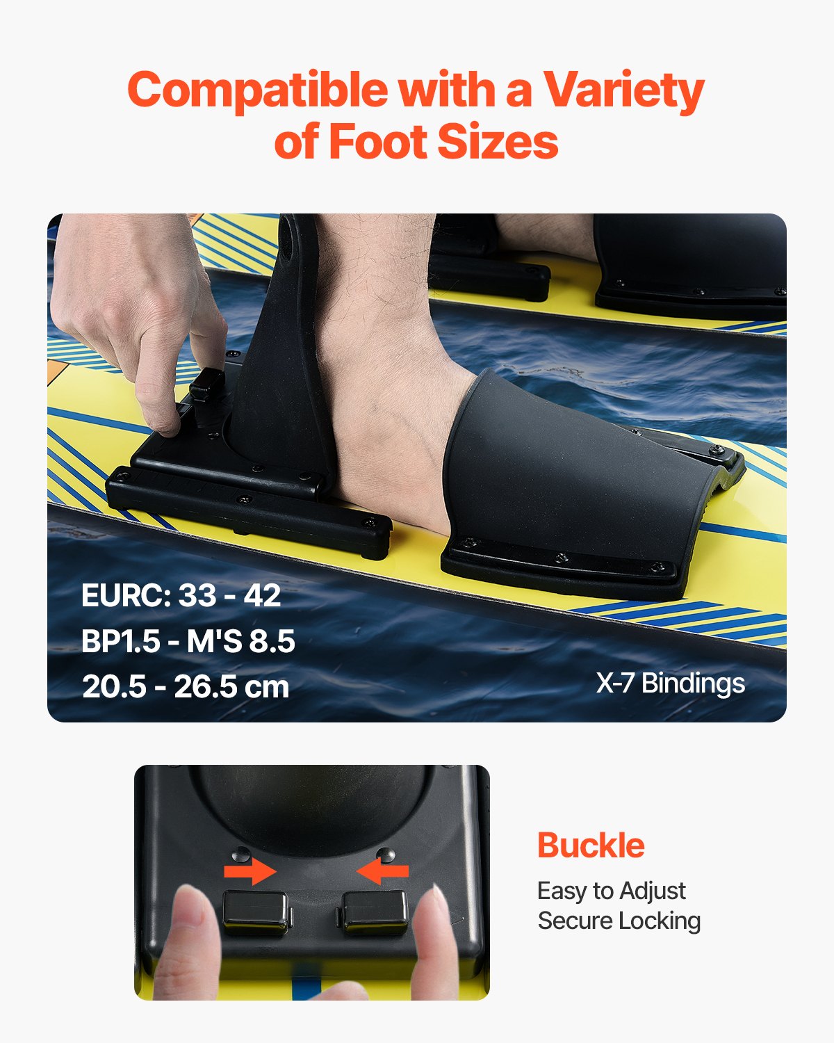 VEVOR Esquís Acuáticos 116,8 cm, Equipo de Entrenamiento con Fijaciones Ajustables X-7, Cuerda de Doble Agarre y Barra Estabilizadora Extraíble, para Jóvenes de hasta 136 kg, 1168,4 x 168 x 18 mm