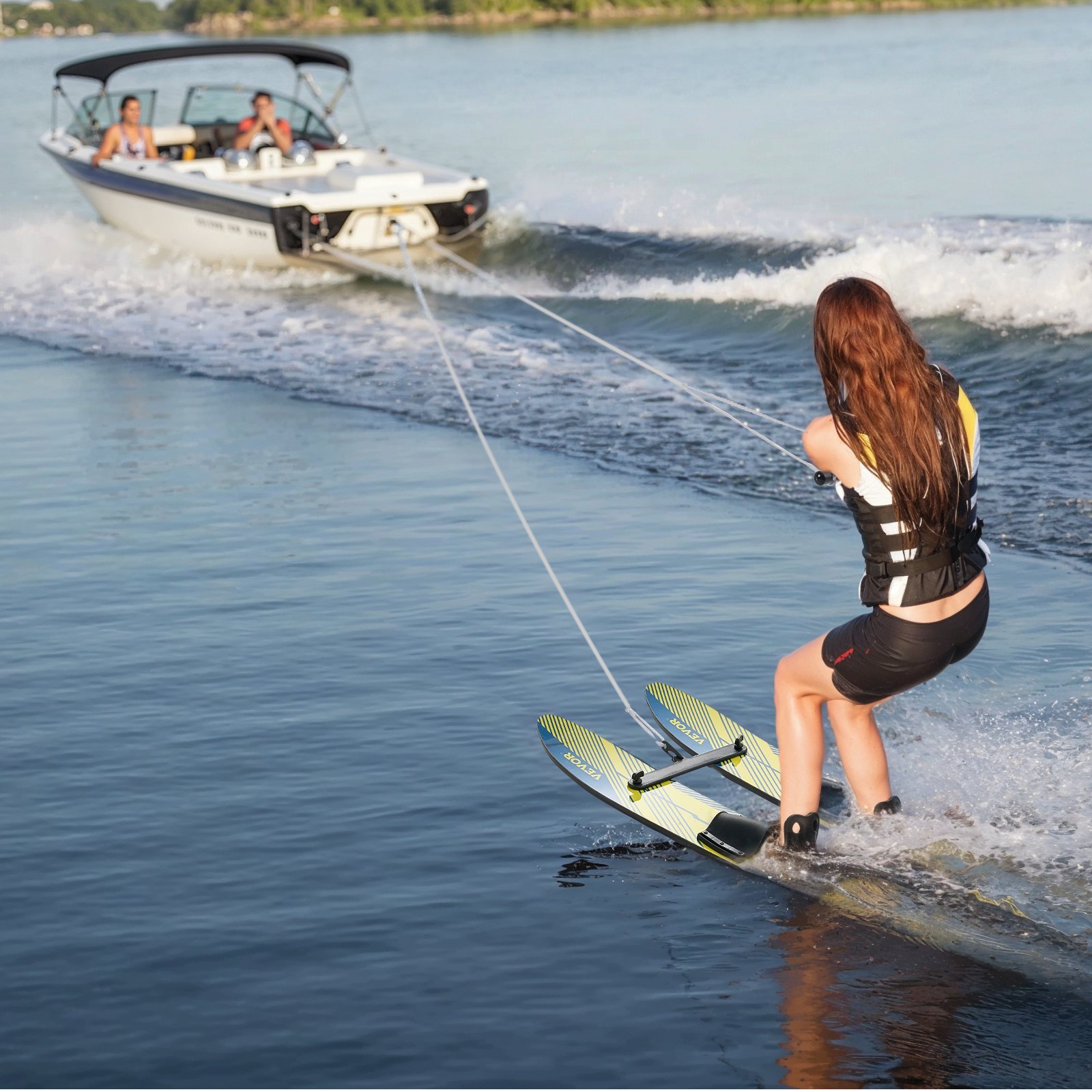 VEVOR Water Ski 116.8 cm (Training Model) with adjustable X-7 bindings, double handle rope and removable stabilizing bar, water ski combination for youths up to 136 kg